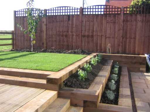 Garden design using rail way sleepers.