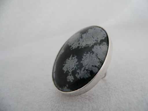Snowflake Obsidian Sterling Silver Huge Statement Gemstone Ring