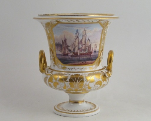 Derby campana-shaped vase with shipping scene c1810.
