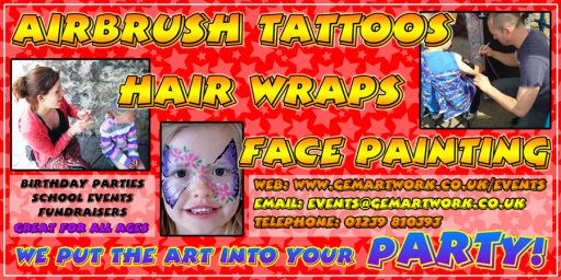 Hair Wraps Airbrush Tattoos and Face painting for your party or event!