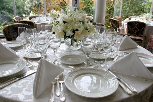 Wedding table laid for guests