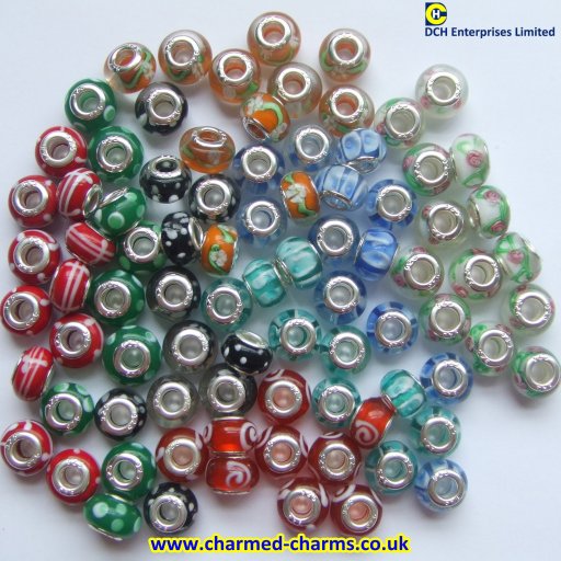 Silver Plated Lampwork Glass Beads
