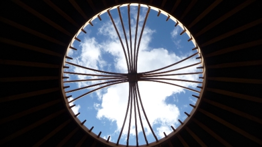 A crown wheel of the handcrafted ash yurts from Suffolk Yurt Holidays