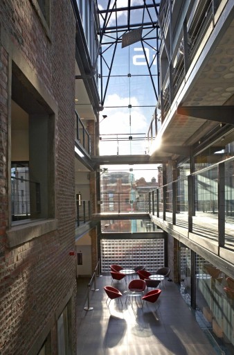 Inside the building.