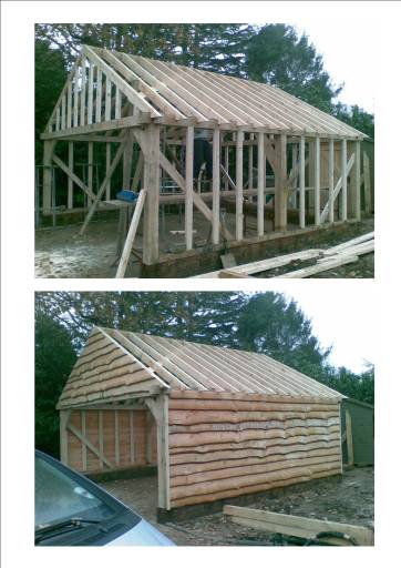 Oak framed garage - During and completed