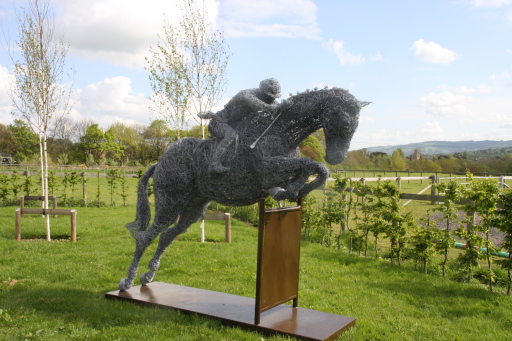 Galvanized Wire Horse and Rider Sculpture