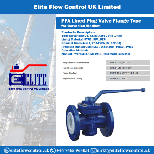 PFA Lined Plug Valve Flange Type for Corrosion Med
