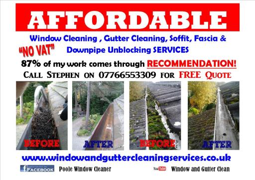 Affordable window cleaner and gutter cleaning covering Poole and Bournemouth. VAT FREE