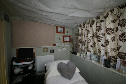 My treatment room and 'Bertie' the bed (couch)