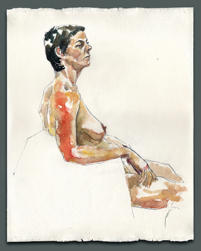 Tonya Seated, nude watercolour