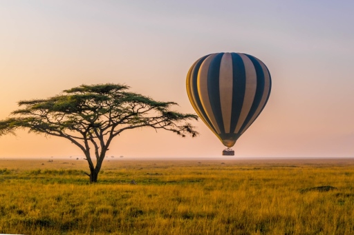 Hot Air balloon over African skyline
