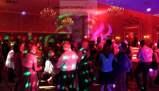 Rowton Hall with red uplighting