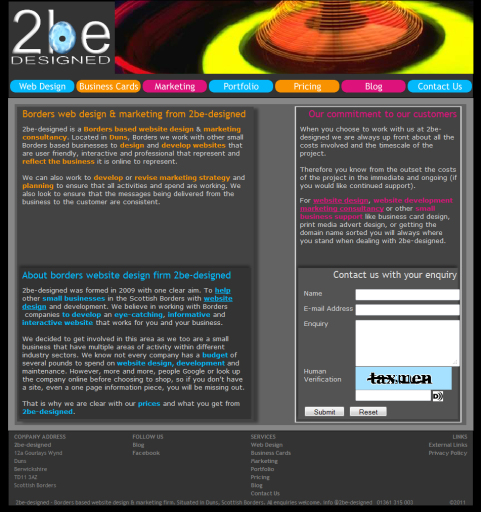 Borders based website design - our homepage at 2be-designed