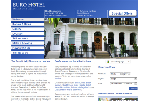 Creative Website Design for Euro Hotel in Bloomsbury