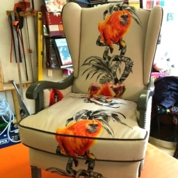 Re-upholstered chair for BBCTV "Money for Nothing" show, April 2016