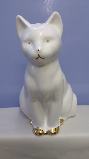 Ceramic cat toilet brush holder with gold detail