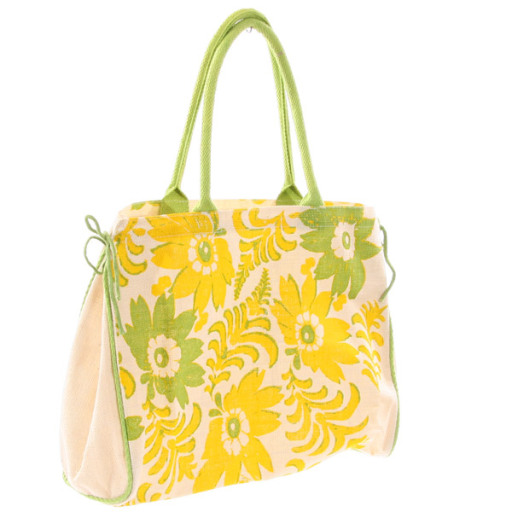 Jute Floral Hand Bag in Yellow
