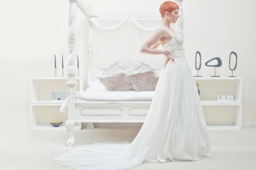 Ivory Empire Waist Beaded Chiffon Wedding Dress