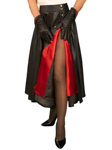 Black Leather Full Midi Skirt