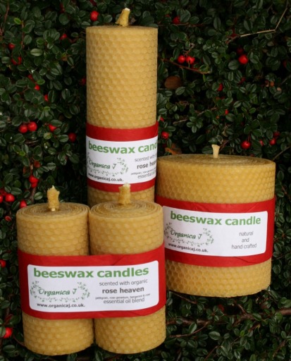 Natural beeswax candles - hand crafted and scented with organic essential oils - long burning
