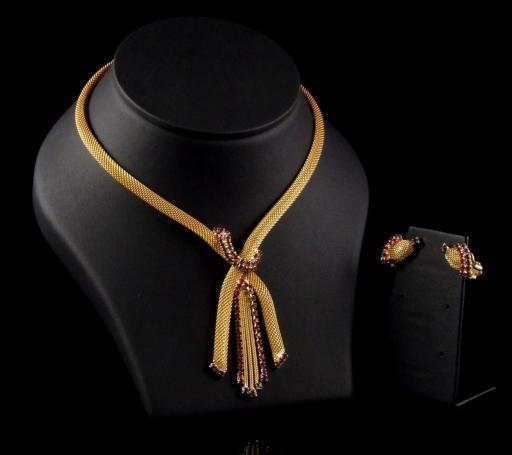 Stunning Vintage 1960s Unsigned Hobe Goldtone Mesh Necklace &amp; Earrings Demi