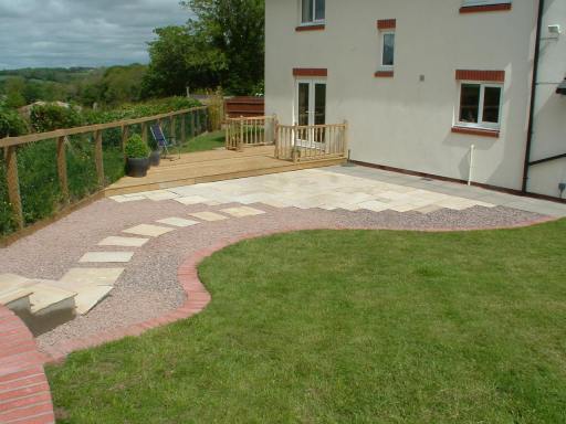 stone patio with decking