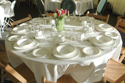 Table setting of china and glasses