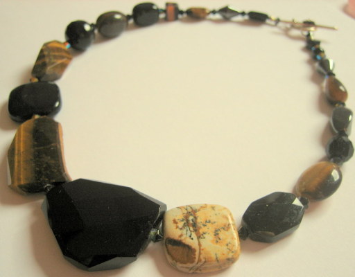 Onyx, Tiger's Eye and Swarovski Crystal Collar Necklace
