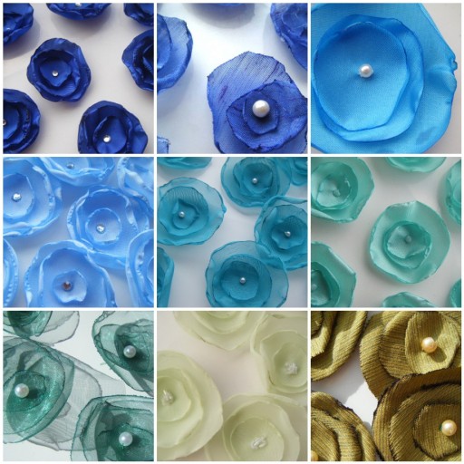 A selection of blue and green poppy scatters