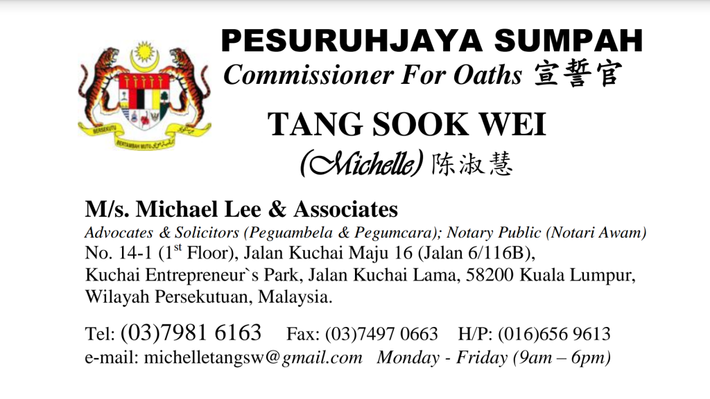 Commissioner for oaths kuala lumpur