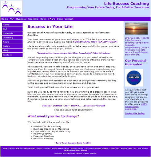Life Success Coaching Website www.lifesuccesscoaching.co.uk
