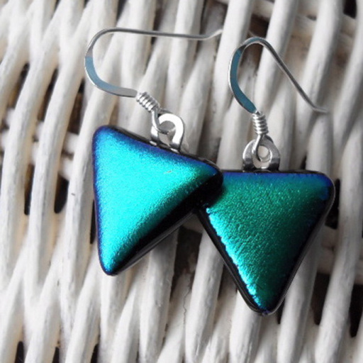 Emerald coloured fused glass earrings