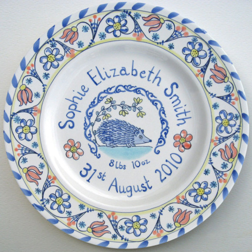 Hand painted Christening plate