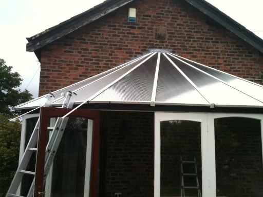 Last stages of a replacement roof on a timber conservatory