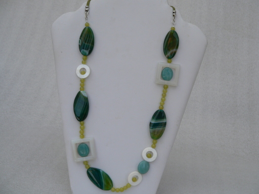 Agate, Amazonite, Shell and Jade Statement Gemstone Necklace