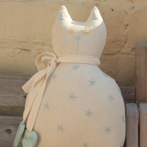 Cream Natural Cotton Shabby Cat Doorstop -East of India