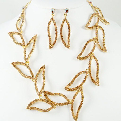 Exquisite leaf design necklace set encrusted with stunning Swarovski Crystals