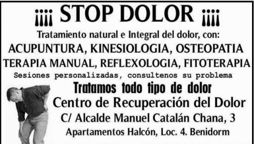 Consulta de tratamiento del dolor en Benidorm