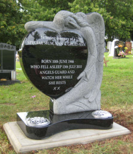 Black granite heart and angel memorial