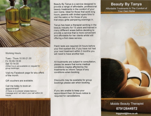 Beauty by Tanya treatment price list