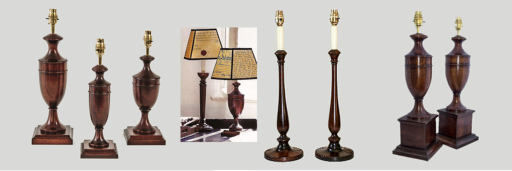 A range of traditional Mahogany urn and Art Deco lamps