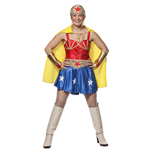 An outfit available for hire - Super Women costume.