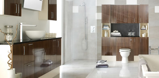 High Gloss White and Wood Finish Doors