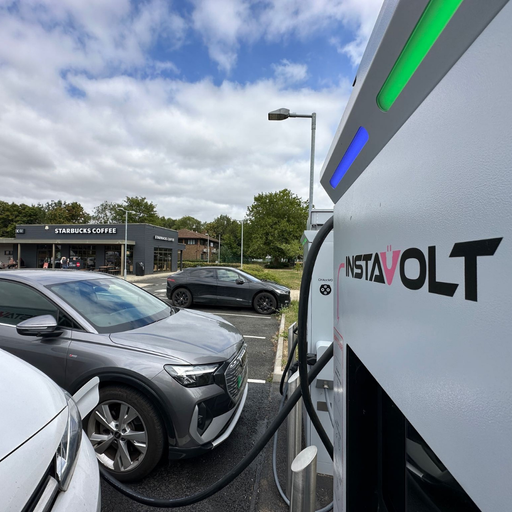 InstaVolt ultra-rapid chargers in use at Starbucks Peterborough, ideal for a quick coffee stop while recharging your EV.