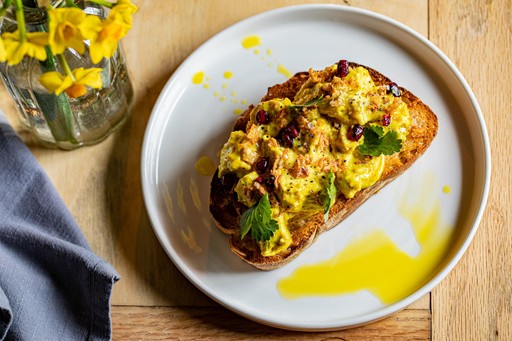 Coronation chicken open sandwich