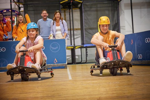 Children take part in the Crazy Carts activity at Hunters Quay Holiday Village