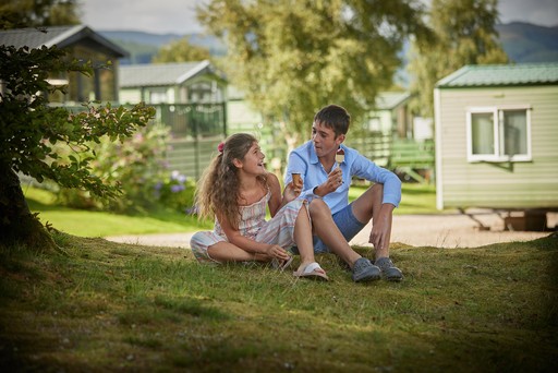 Children enjoying ice creams on the grounds of Hunters Quay Holiday Village