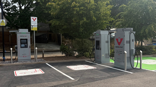 Modern InstaVolt charging bays at Brook Retail Park, Bromsgrove, with easy access to nearby retail stores.