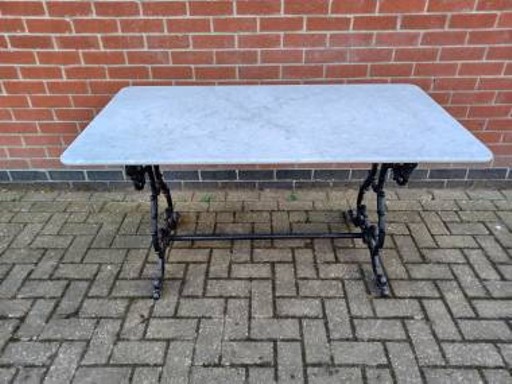 White Marble Top Table with Cast Iron Base