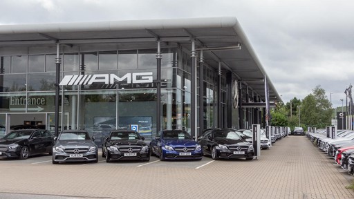 Outside the front of the Mercedes-Benz Leeds dealership
